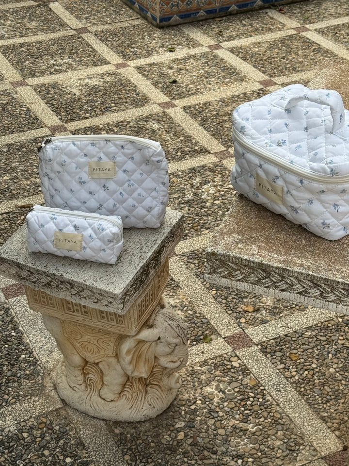 Large Makeup Bag - White Cute Flower