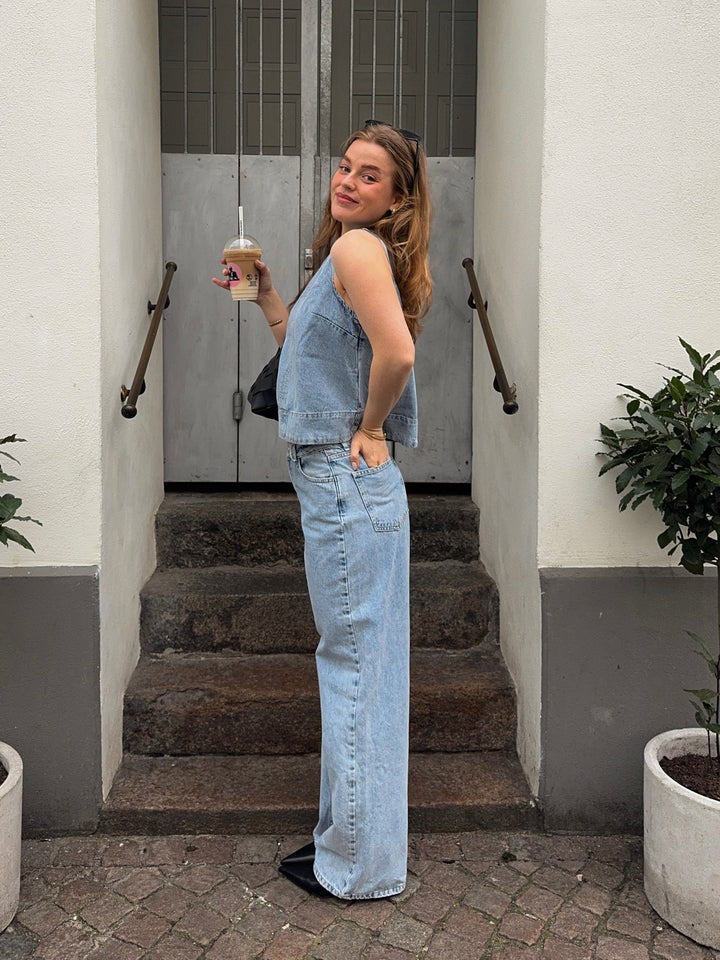 Preloved Louise Denim Tank Top - Light Blue