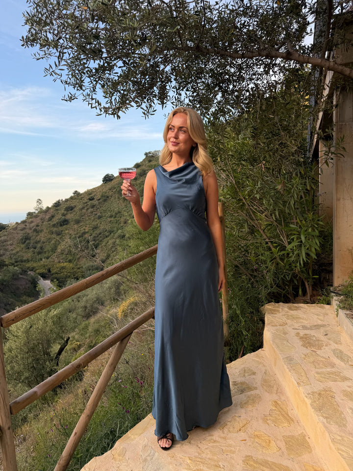 Rosa Waterfall Maxi Dress - Stormy Blue