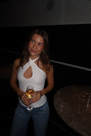 Odine Lace Cross Neck Top - White