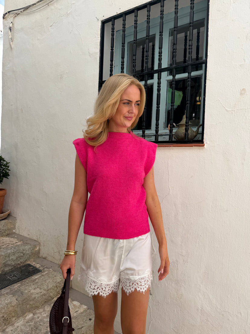 Hope Satin Mini Lace Shorts - White