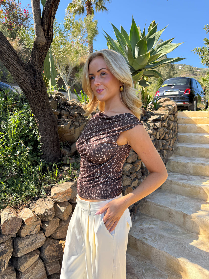 Sandy Drop Shoulder Top - Dark Brown Bambi