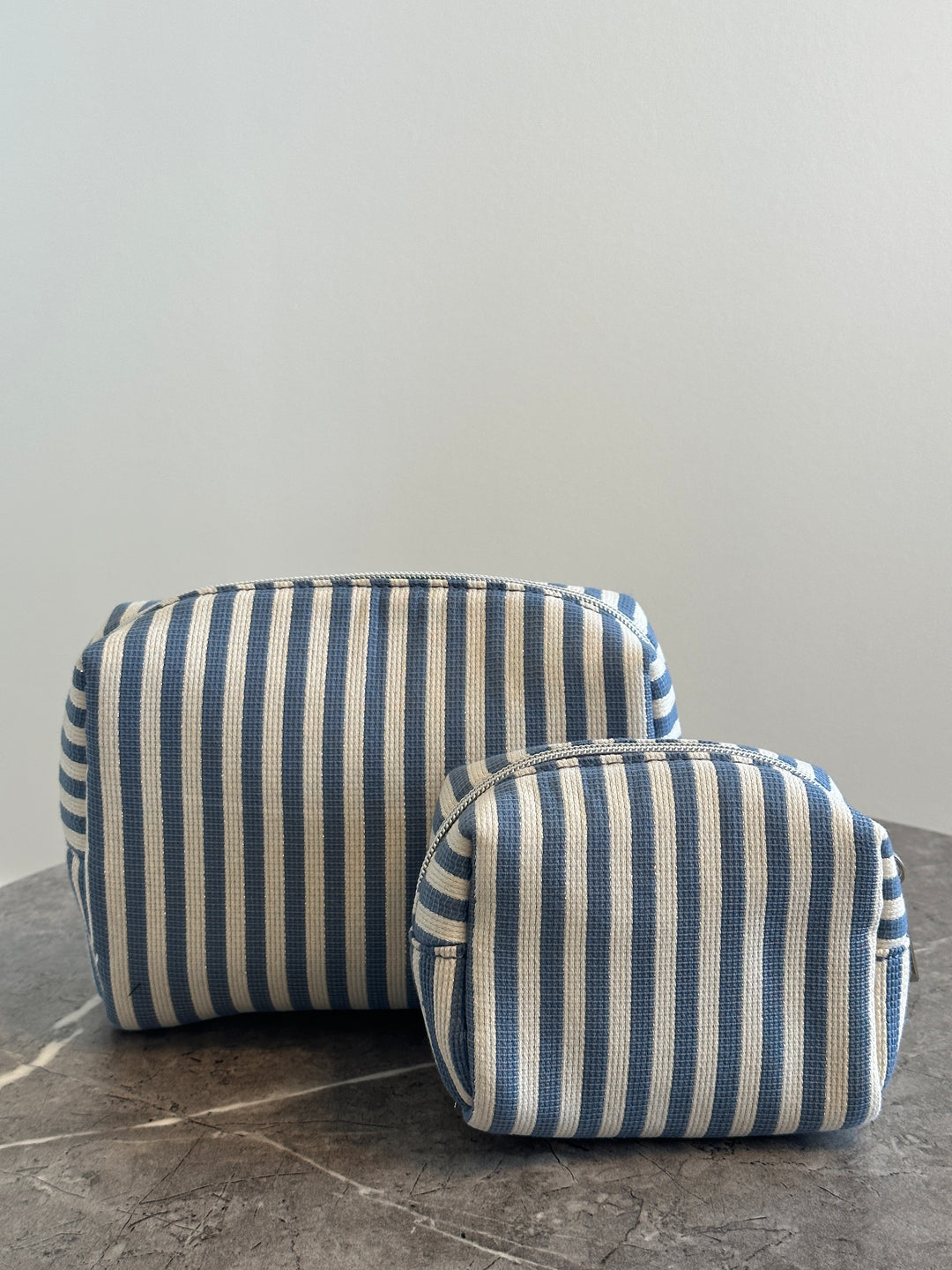 Hannah Makeup Bag - Blue Glitter Stripes