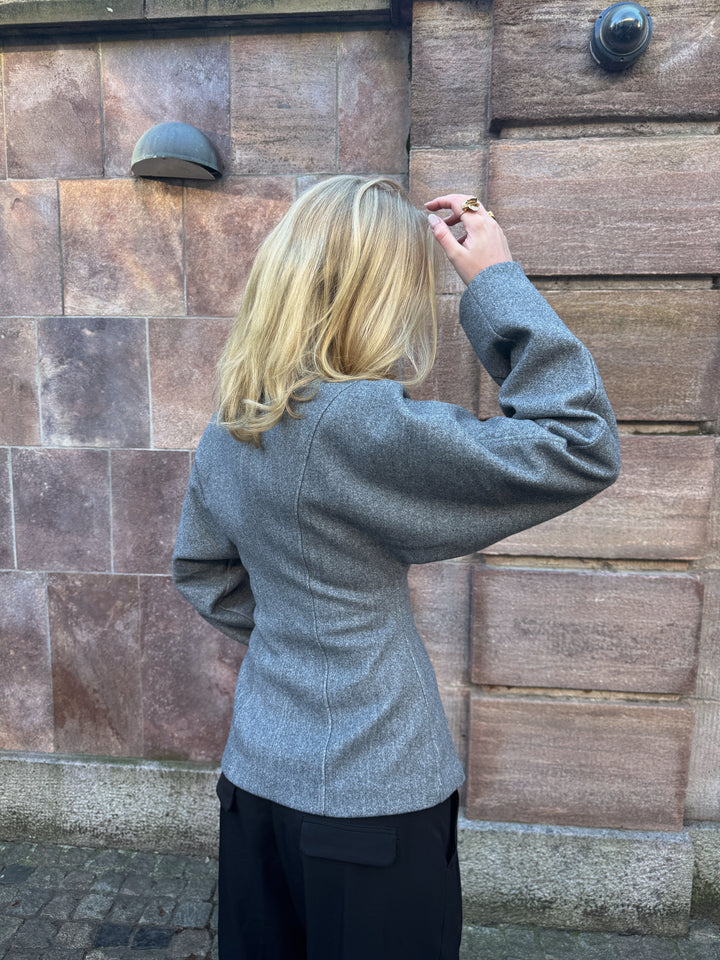 Paula Waisted Zip Jacket - Light Grey Melange