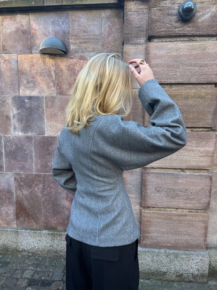 Paula Waisted Zip Jacket - Light Grey Melange