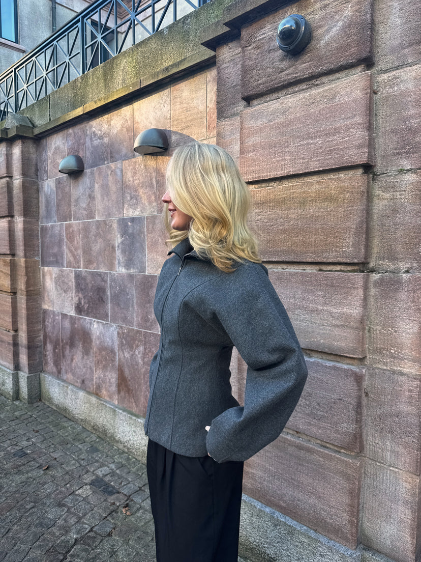 Paula Waisted Zip Jacket - Dark Grey Melange