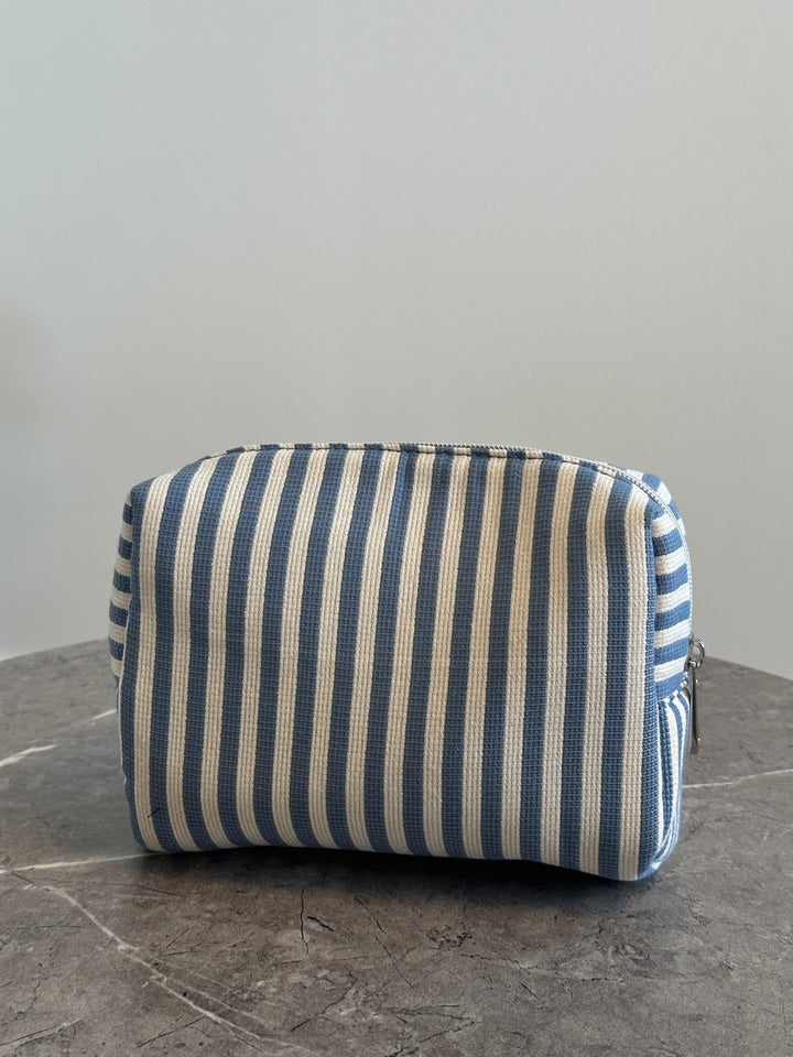 Hannah Makeup Bag - Blue Glitter Stripes