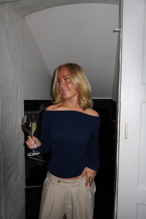 Rose Off Shoulder Top - Dark Blue