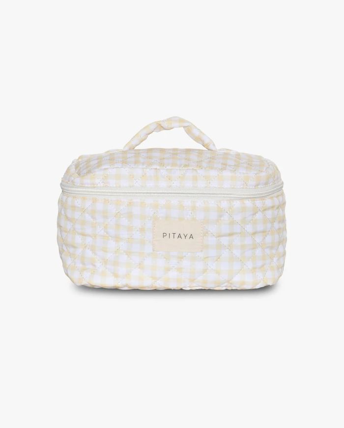 Large Makeup Bag - Yellow Check