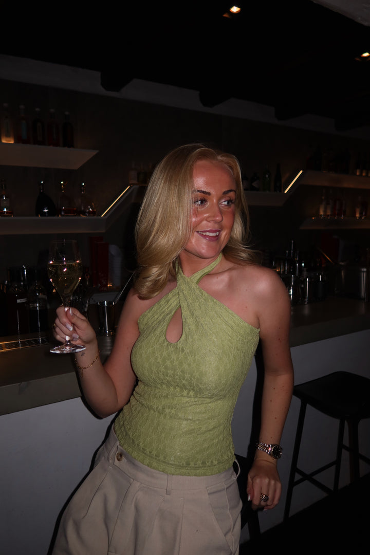 Odine Lace Cross Neck Top - Dusty Lime