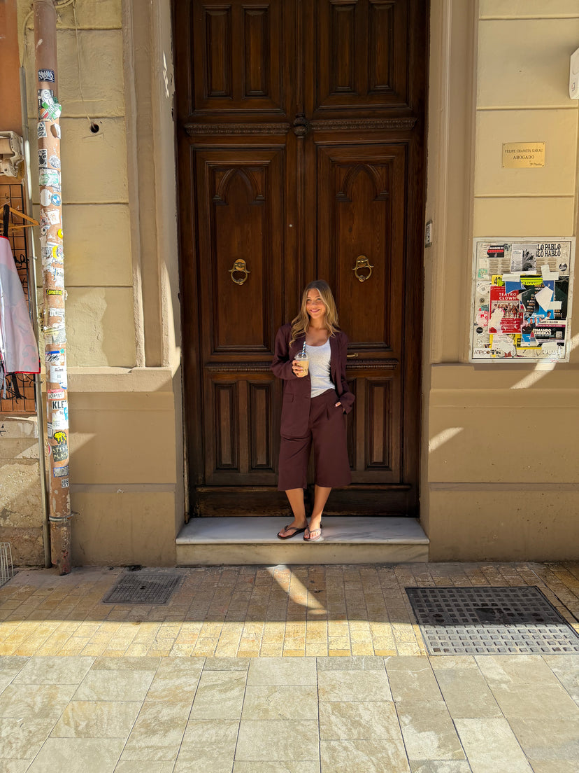 Line Linen Jorts - Dark Brown