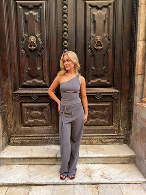 Emilia Buckle Pants - Medium Grey