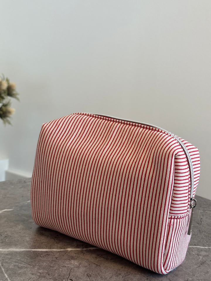 Hannah Makeup Bag - Red Stripes