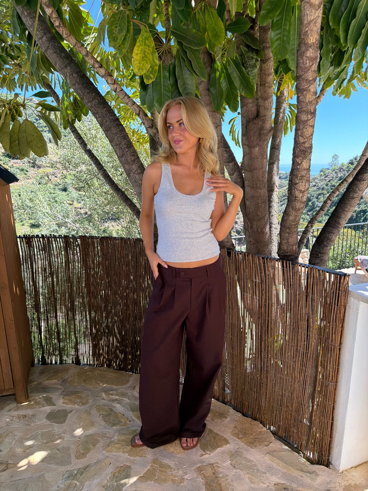 Nora Linen Pants - Dark Brown
