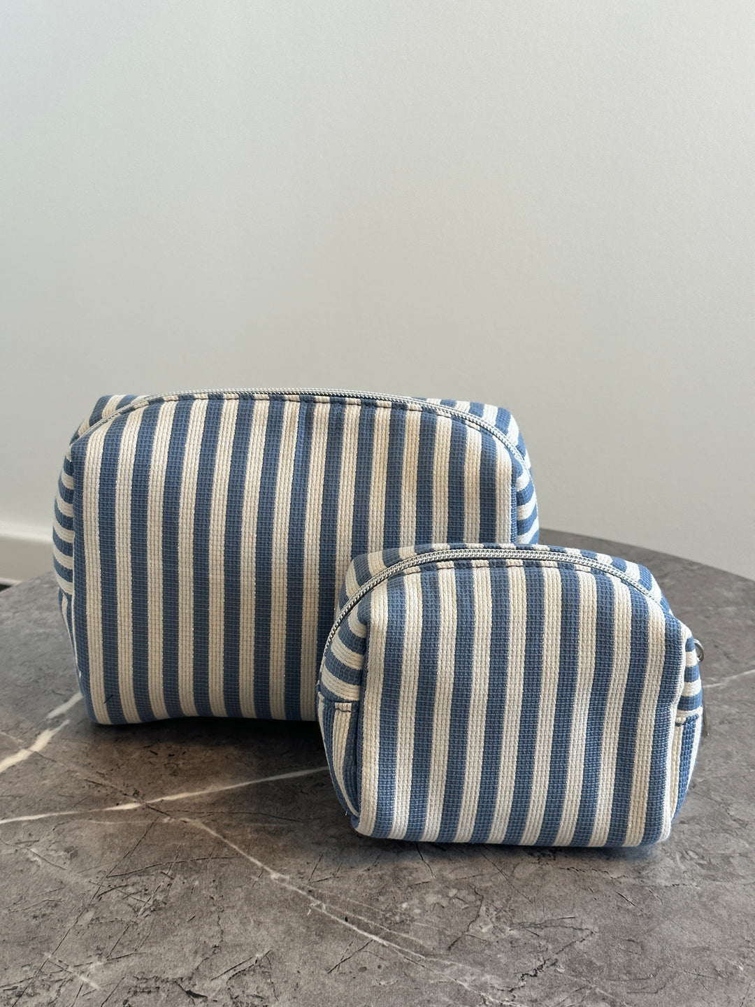 Tea Makeup Bag - Blue Glitter Stripes