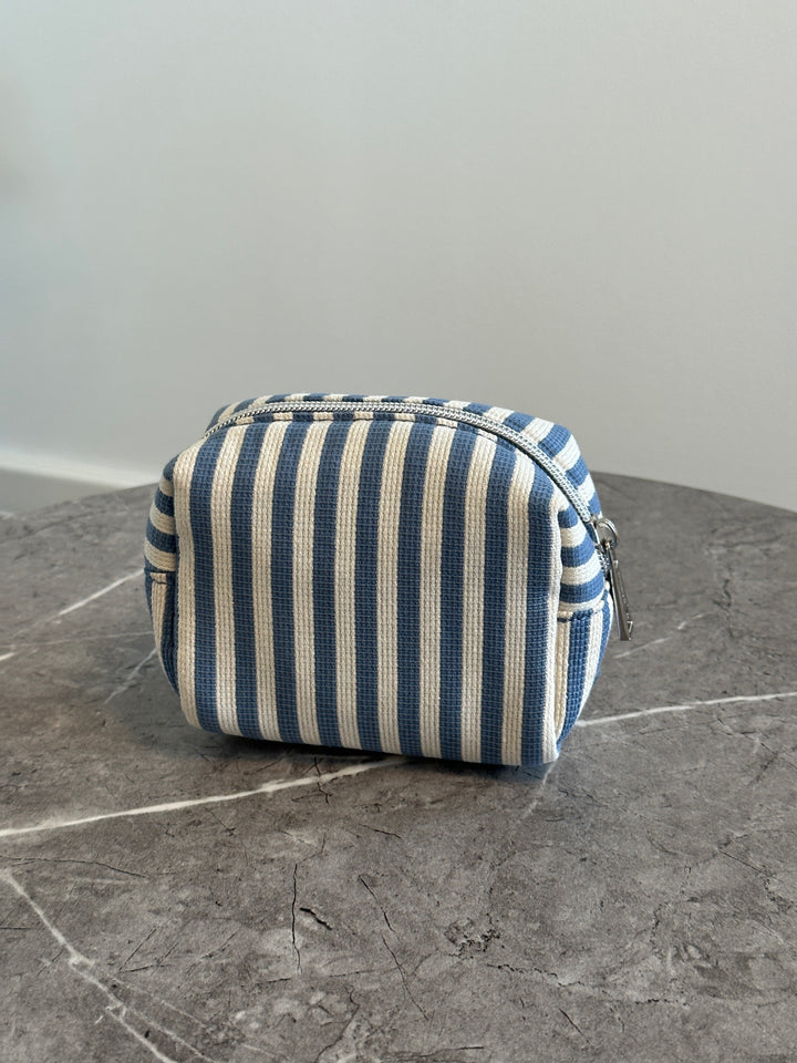 Tea Makeup Bag - Blue Glitter Stripes
