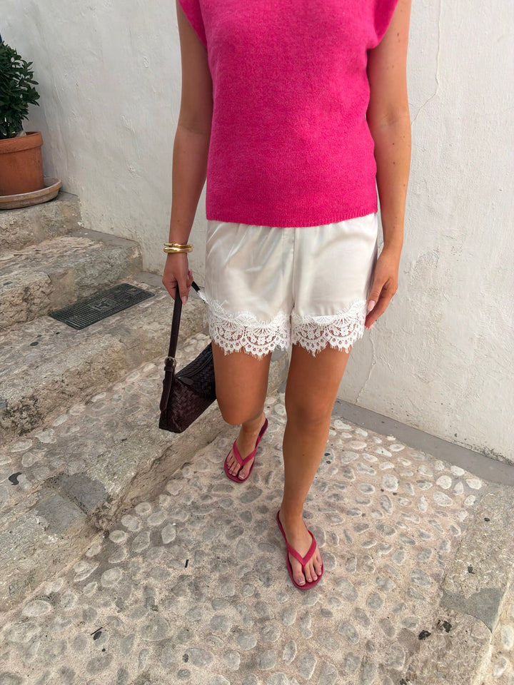 Hope Satin Mini Lace Shorts - White