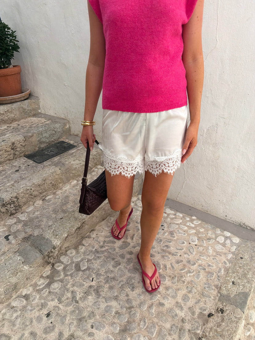 Hope Satin Mini Lace Shorts - White