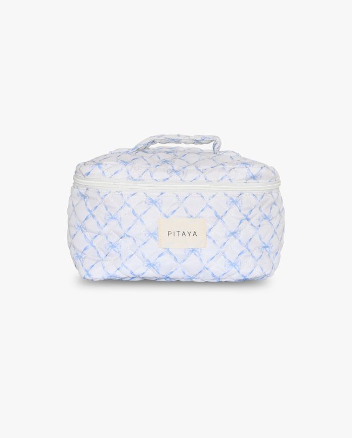 Large Makeup Bag - Blue Bow Check