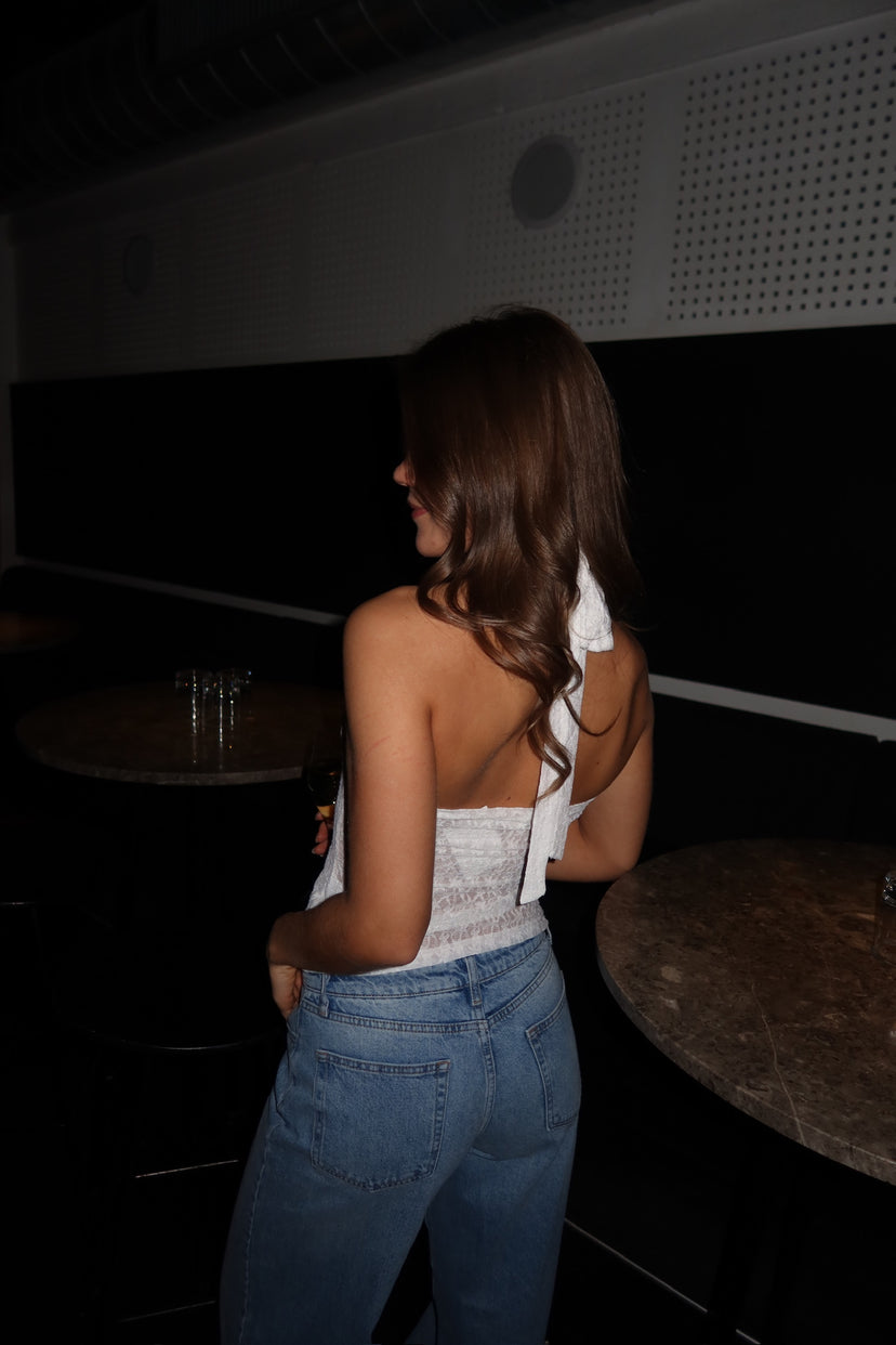 Odine Lace Cross Neck Top - White