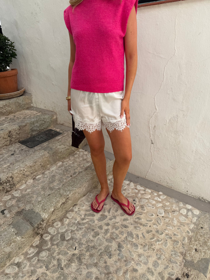 Hope Satin Mini Lace Shorts - White