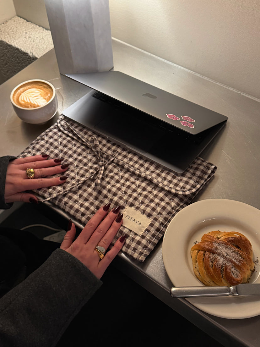 Mira Bow Computer Sleeve - Espresso Brown Check