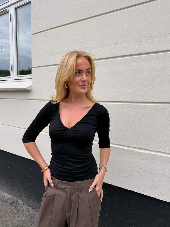 Sia V-neck 3/4 Sleeve Top - Black