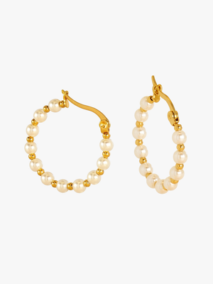 Angelica Pearl Hoop Earrings - Gold Plated