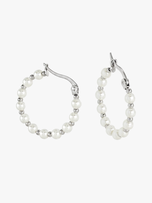 Angelica Pearl Hoop Earrings - Stainless Steel