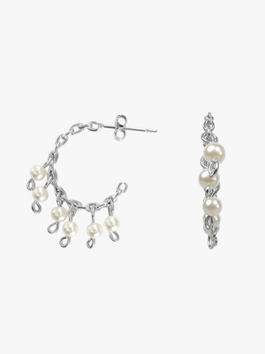 Rachel Pearl Hoop Earrings - Stainless Steel