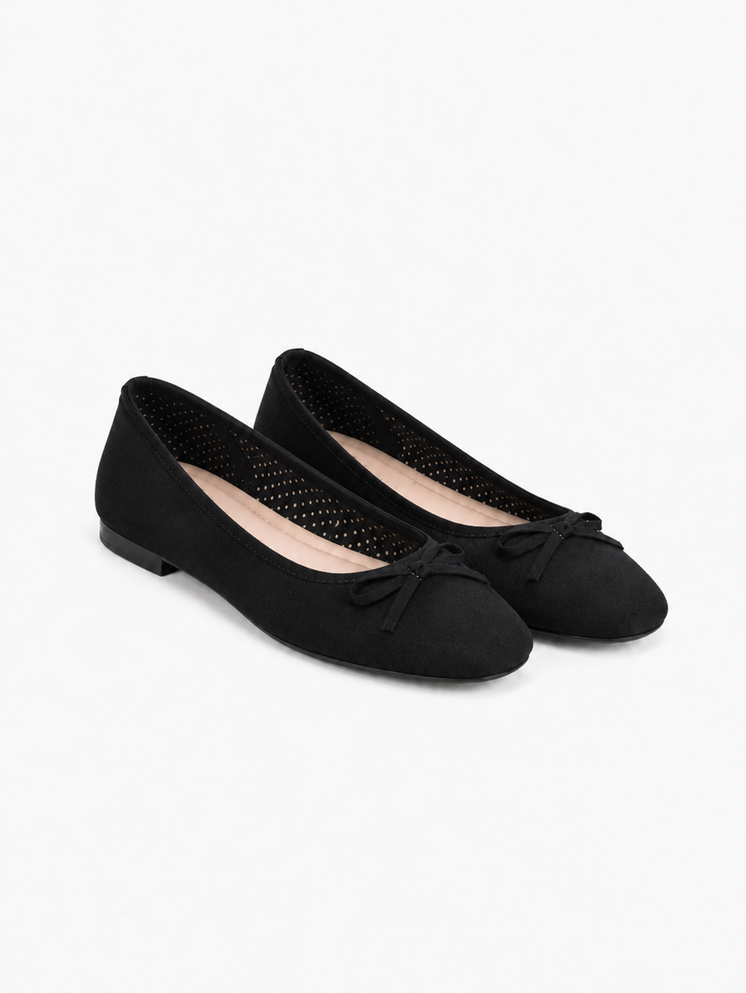 Dora Bow Ballerina - Faux Suede Black