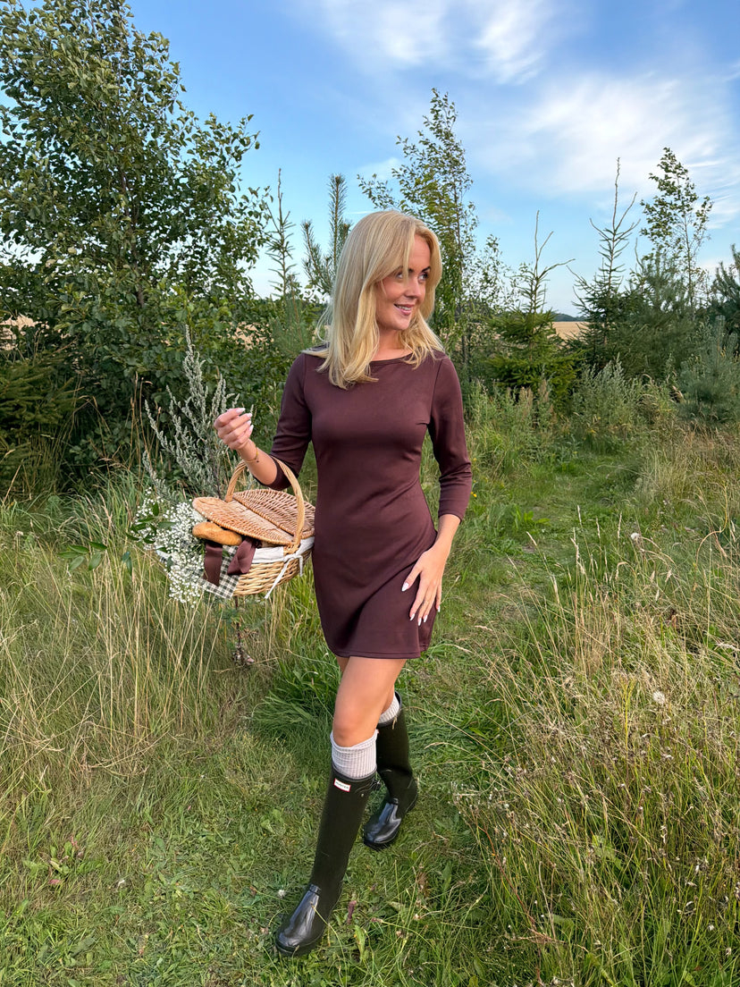 Elvira 3/4 Sleeve Dress - Chocolate Brown