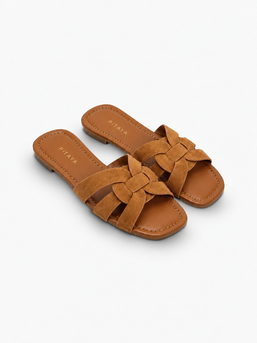 Elly Strap Flats - Faux Suede Camel