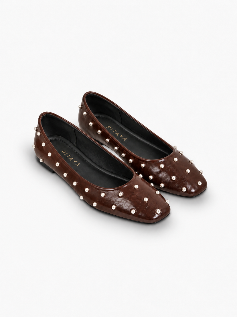 Emma Stud Ballerina - Dark Brown