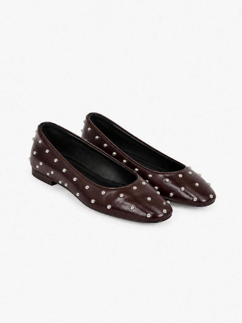 Emma Stud Ballerina - Dark Brown