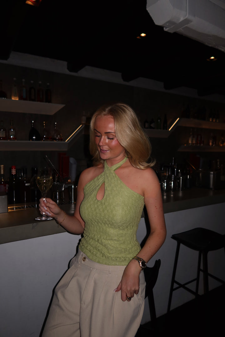 Odine Lace Cross Neck Top - Dusty Lime