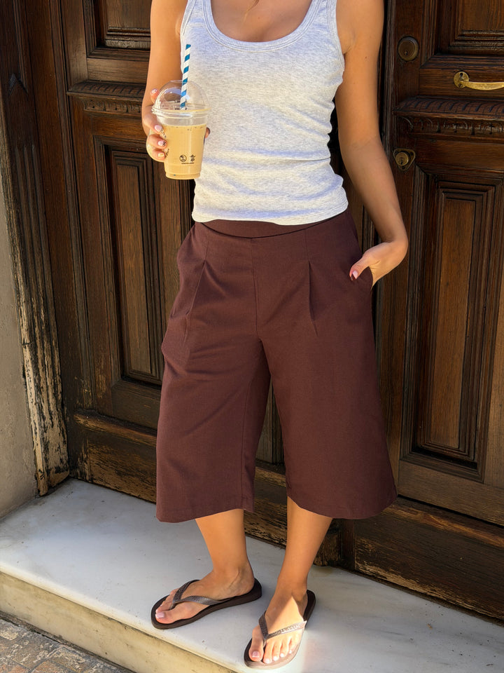 Line Linen Jorts - Dark Brown