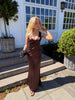 Ella Satin V-neck Dress - Dark Brown