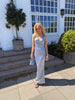 Ella Satin V-neck Dress - Dusty Blue