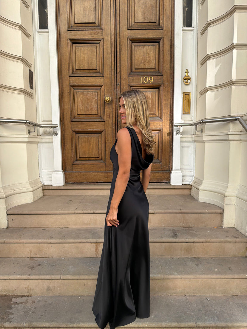 Rosa Waterfall Maxi Dress - Black