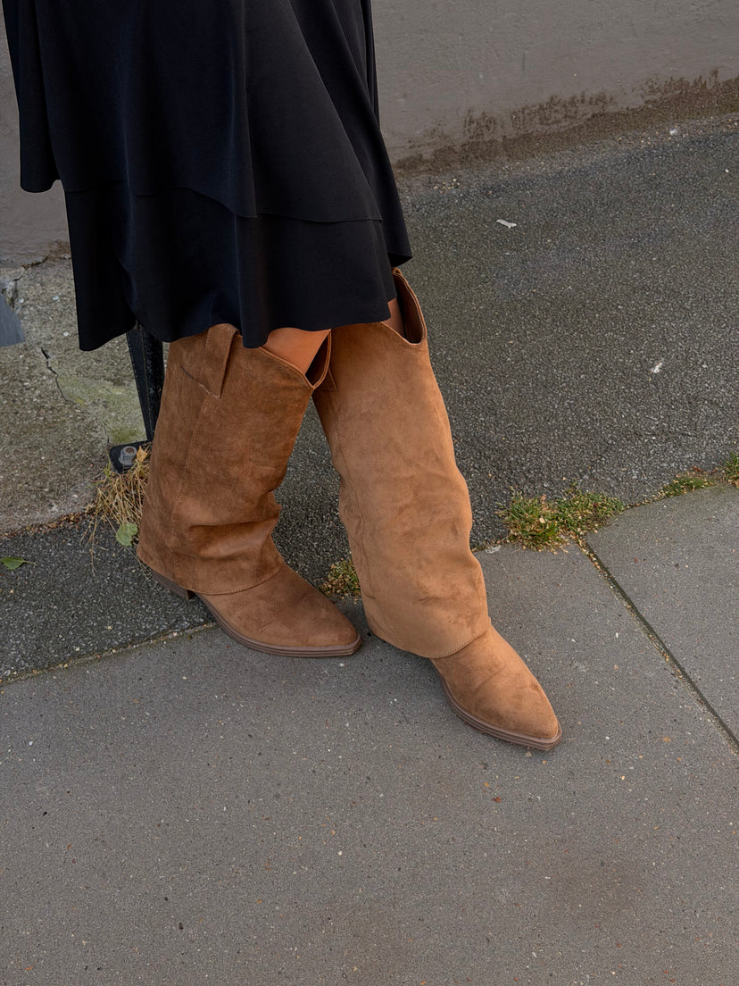 Sofia Cowboy Boots - Faux Suede Camel