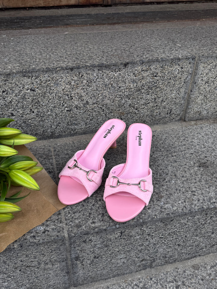 Theresa Faux Suede Buckle Mule - Pink