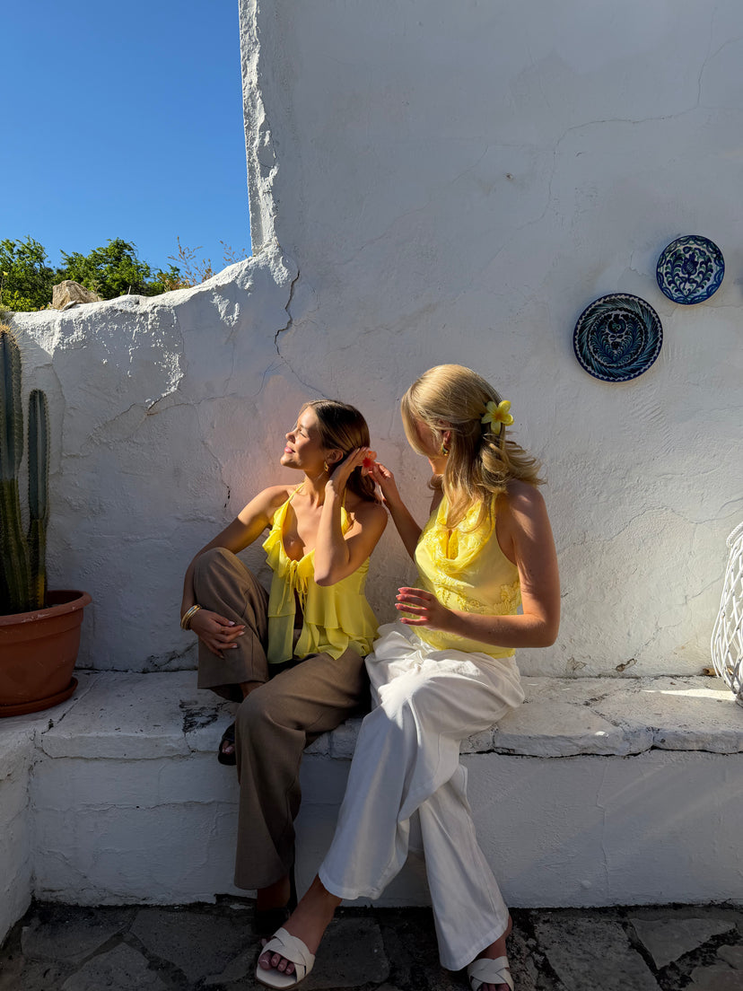 Lily Mesh Halterneck Top - Butter Yellow