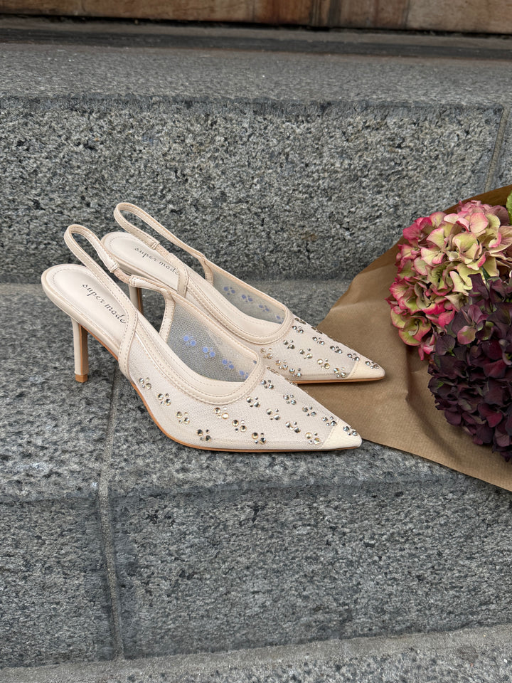 Felia Crystal Mesh Heels - Bege