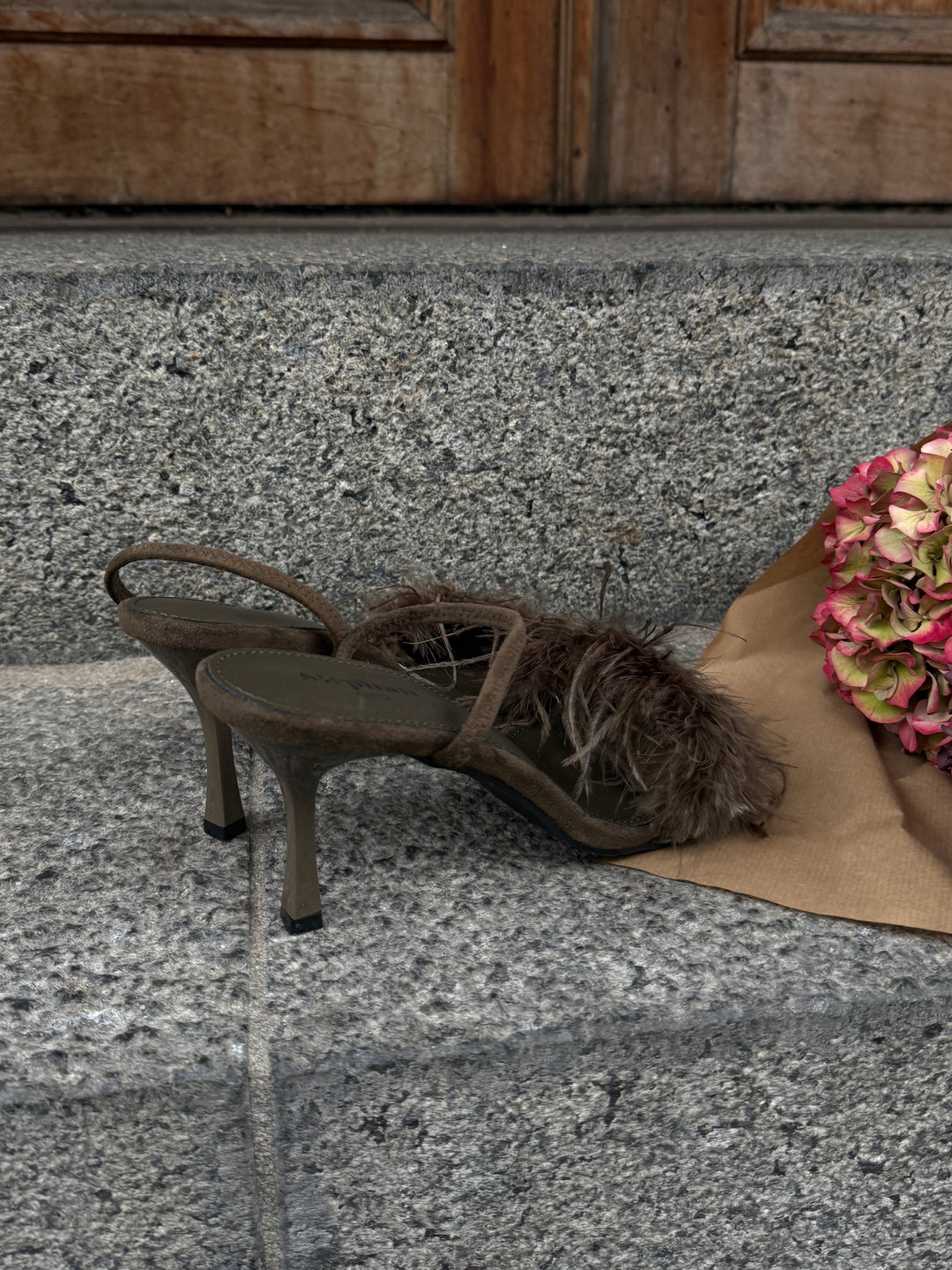 Wilma Feather Heel - Dark Green