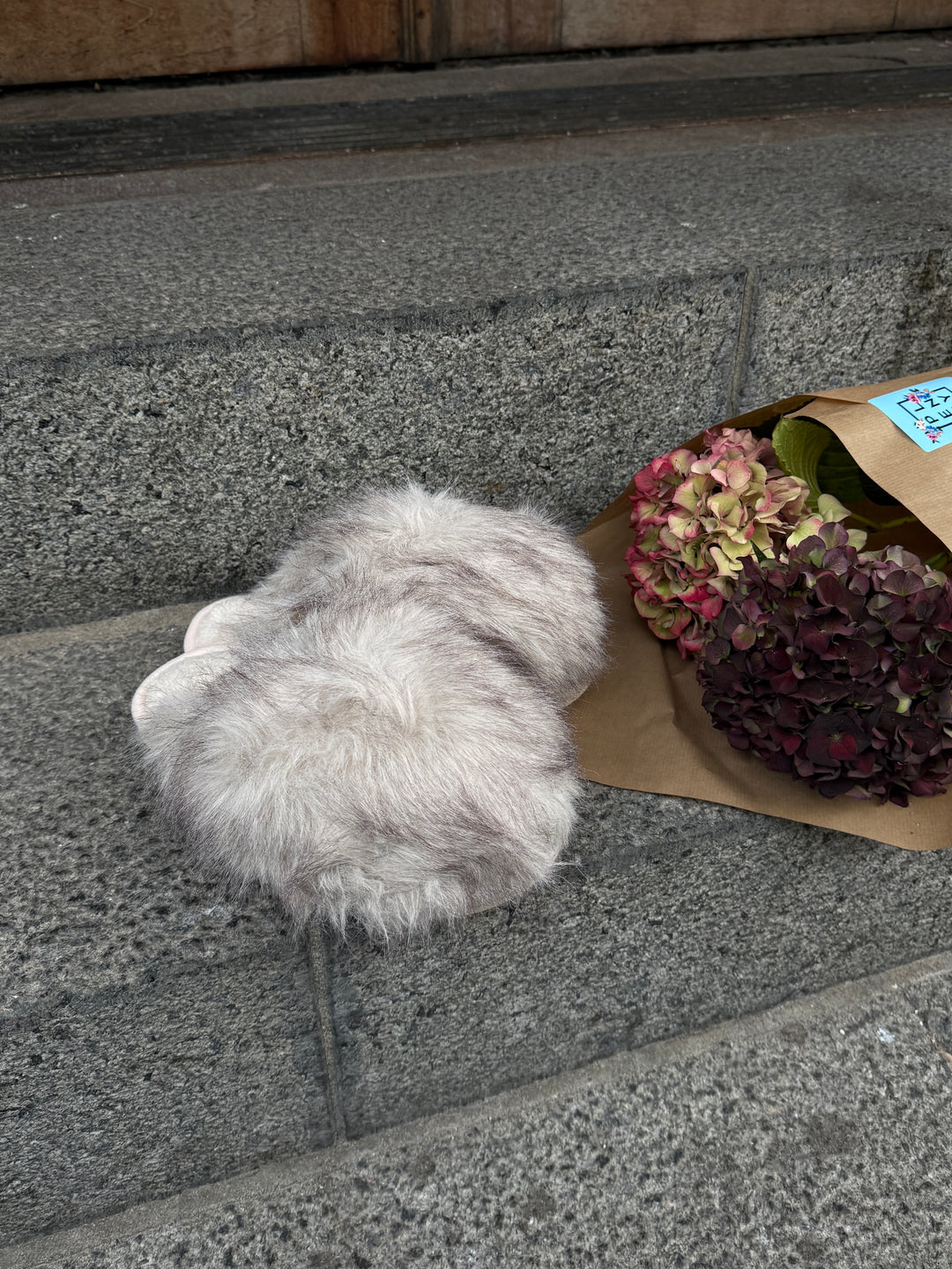 Siva Fluffy Faux Fur Slippers - Taupe