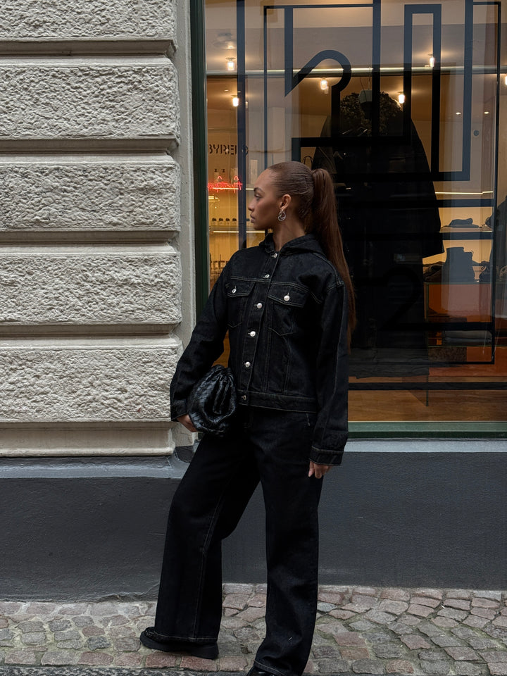 Luna Hooded Denim Jacket - Black Rinse