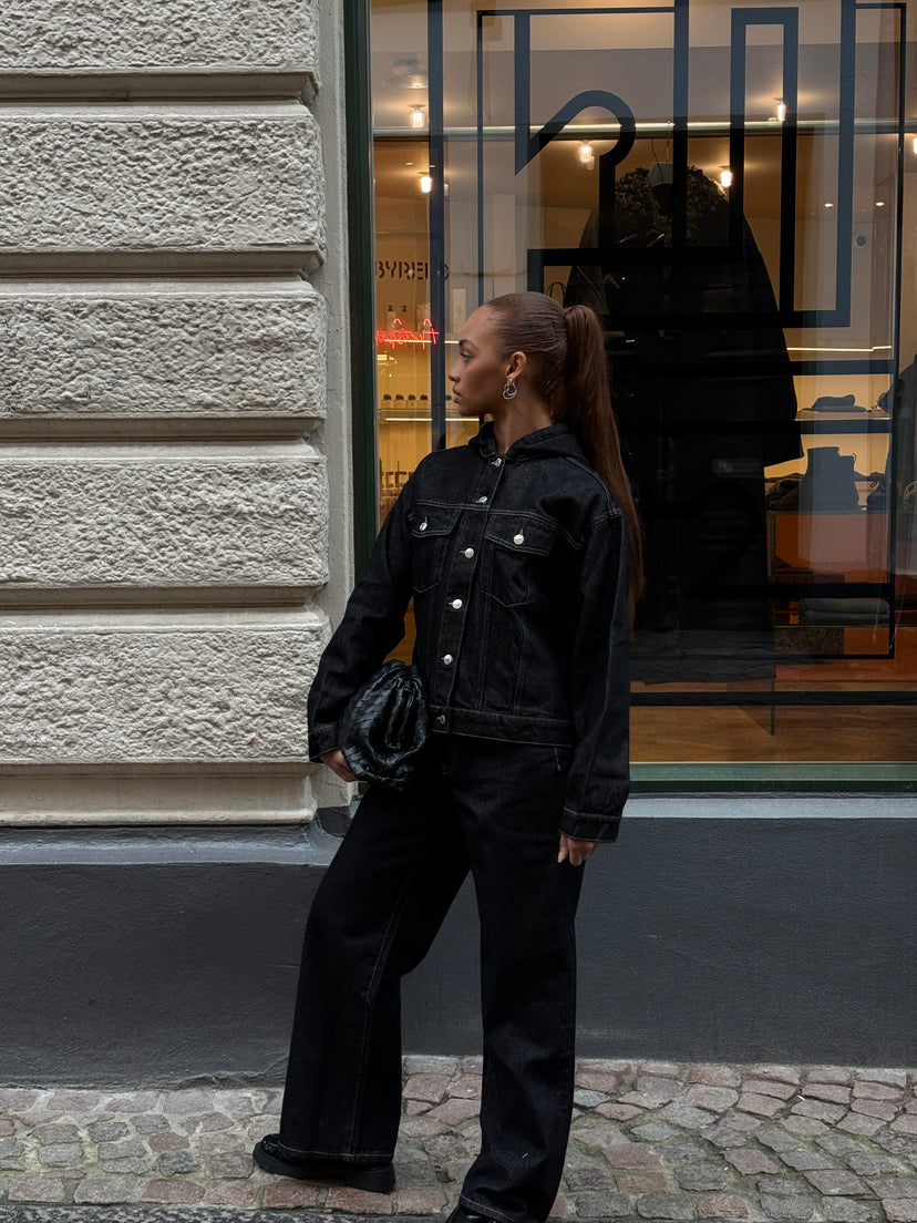 Luna Hooded Denim Jacket - Black Rinse