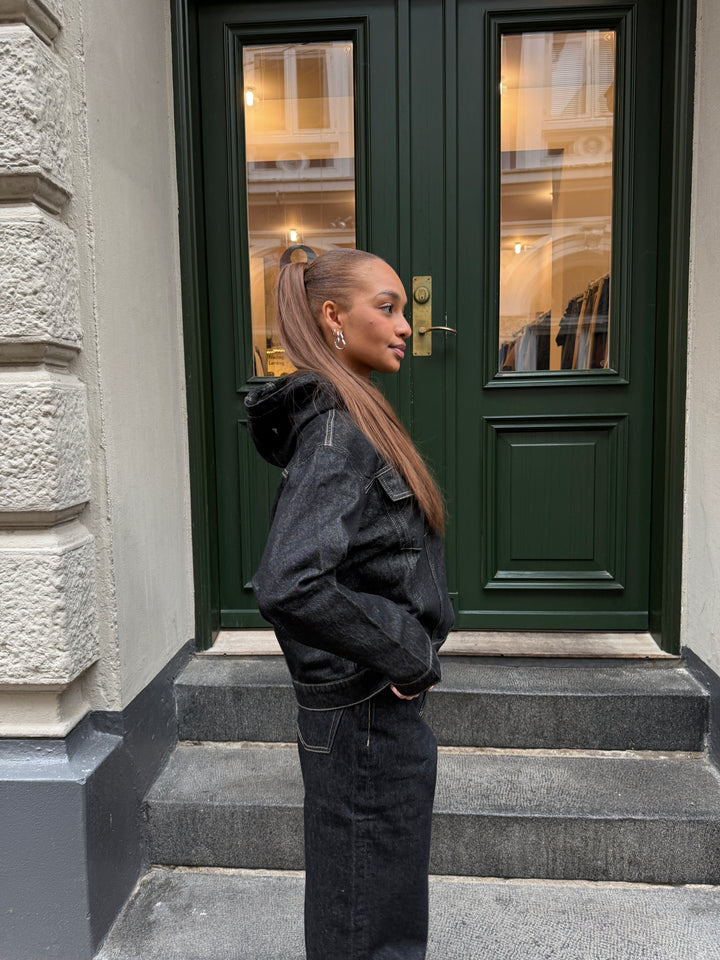 Luna Hooded Denim Jacket - Black Rinse