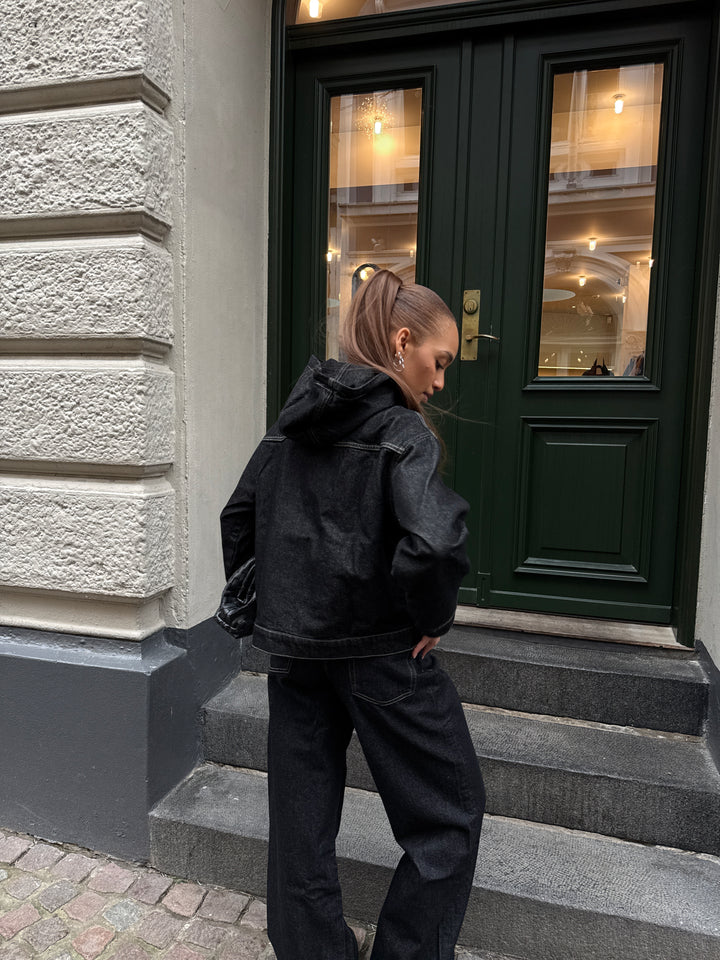 Luna Hooded Denim Jacket - Black Rinse